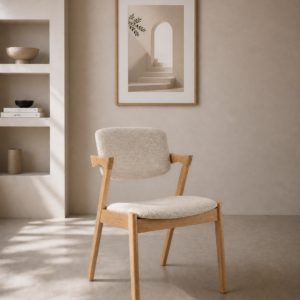Ash - Dining Chairs | Fabric Beige With Natural Wooden Legs