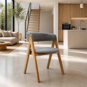 Nicole -  Dining Chair – Natural Wooden Legs and Grey Fabric