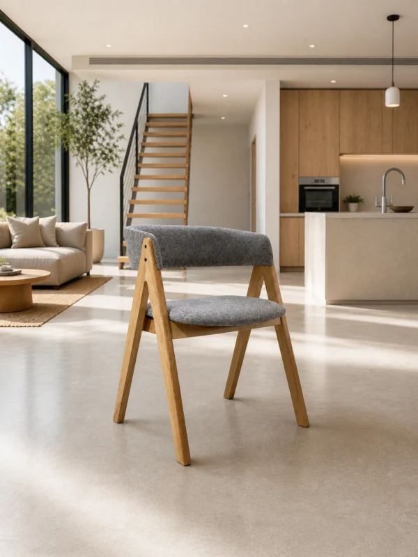 Nicole - Dining Chair – Natural Wooden Legs and Grey Fabric