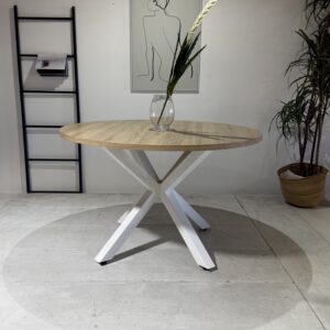 Ryan - Round Dining Table | White legs | Natural Top