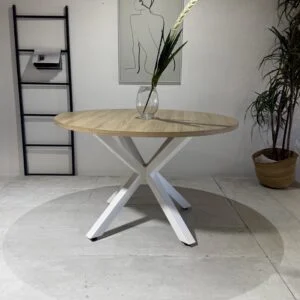 Ryan - Round Dining Table, White legs, Natural Top