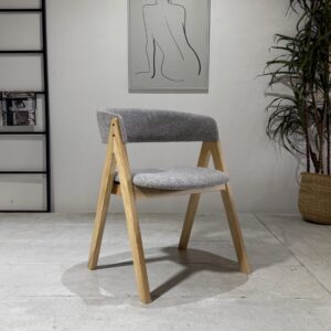 Nicole -  Dining Chair – Natural Wooden Legs and Grey Fabric