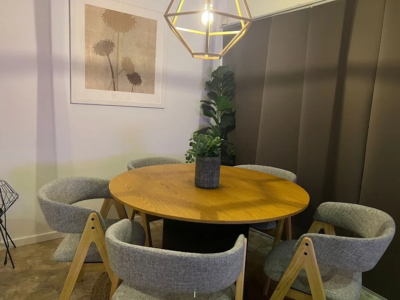 Nicole –  Dining Chair – Natural Wooden Legs and Grey Fabric