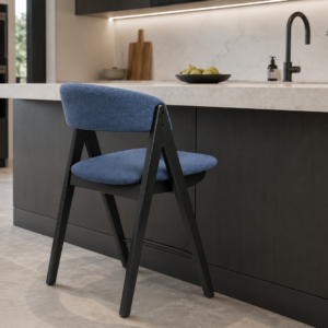 Nicole - Dining Chair – Black Wooden Legs and Navy Blue Fabric