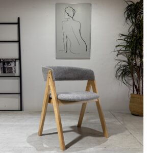 Nicole -  Dining Chair – Natural Wooden Legs and Grey Fabric
