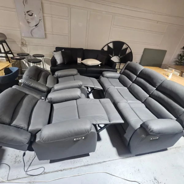 Crystal Electric Recliner 3 Seater Rhino Fabric | Charcoal