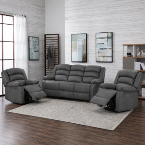 Electric Crystal Recliner Set - 3 Seater and 2 Single Seaters | Charcoal