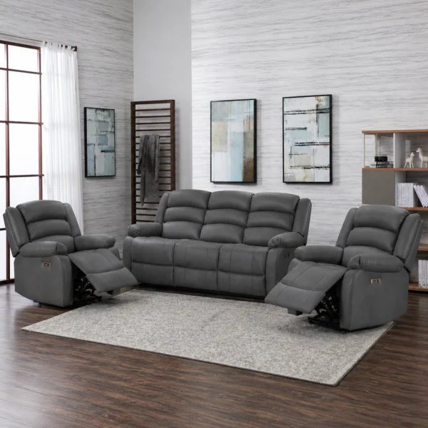 Electric Crystal Recliner Set – 3 Seater and 2 Single Seaters | Charcoal