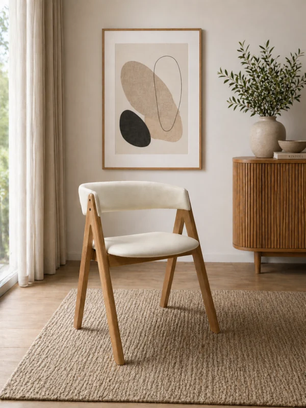 Nicole - Dining Chair, Pearl White PU and Natural Legs