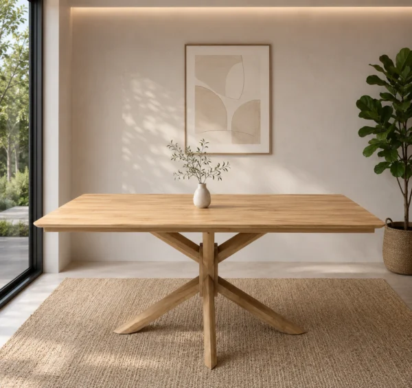 Ryan Rectangular Dining Table Natural Wooden Legs, Criss Cross Legs, 6 to 8 Seater Dining Tables Melbourne