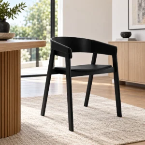 STACEY - Dining Chairs, Black PU Seats, Black Wood