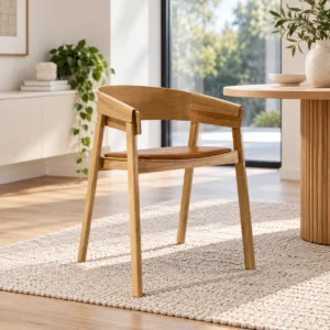 STACEY - Dining Chairs, Cognac PU Seats, Natural Wood
