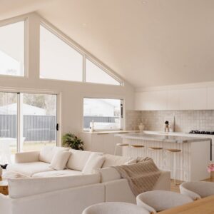 Customer open-plan living room with a white modular sofa
