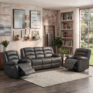 Electric Crystal Recliner Set - 3 Seater with 2 Single Seaters | Black