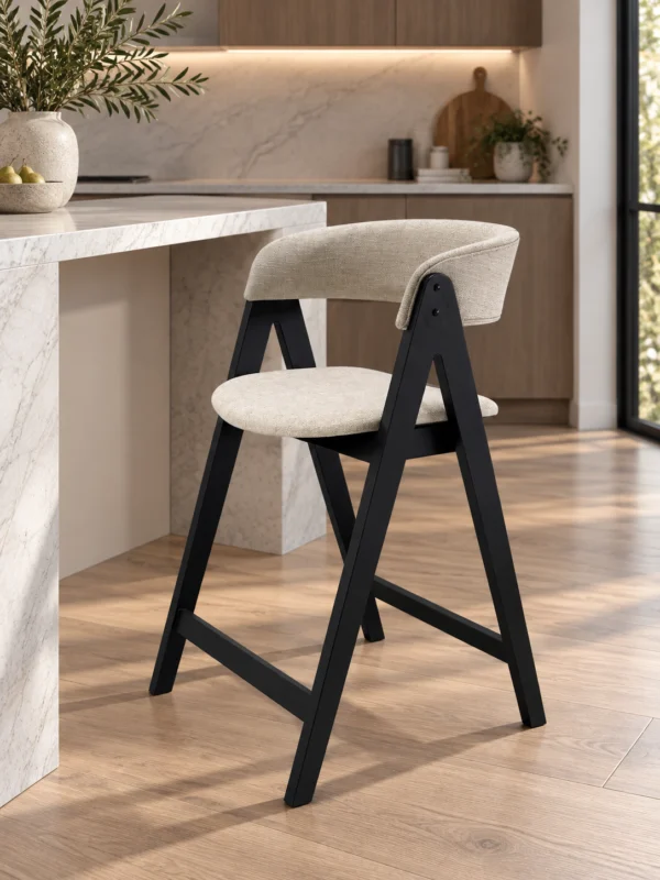 Nicole – Bar Stool | Beige with Black Legs