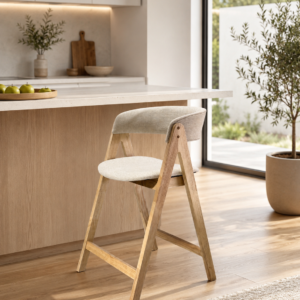 Nicole - Bar Stool | Beige with Natural Legs