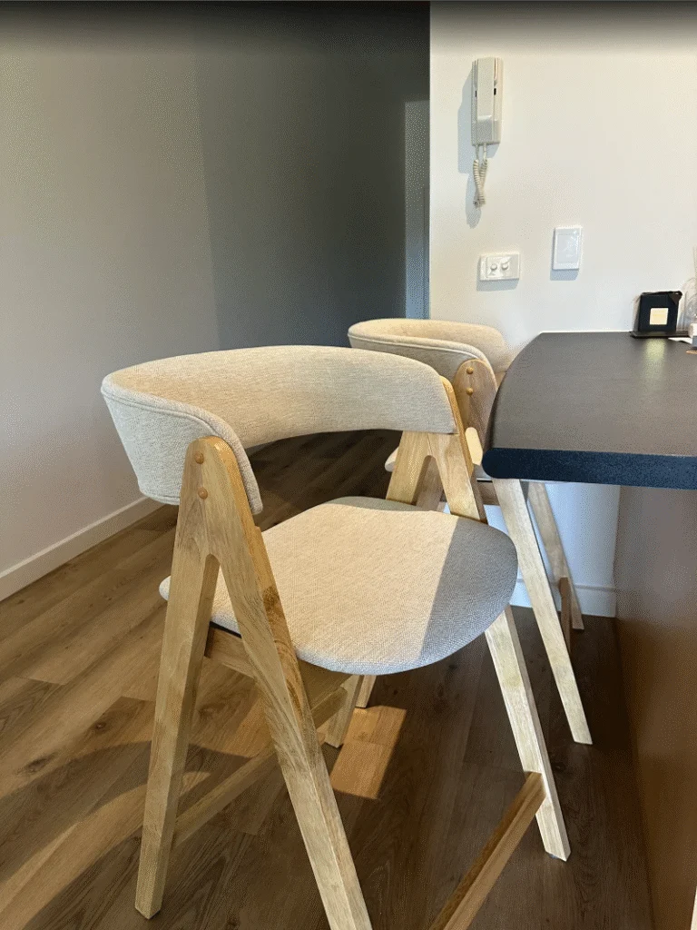 Nicole – Bar Stool | Beige with Walnut Legs