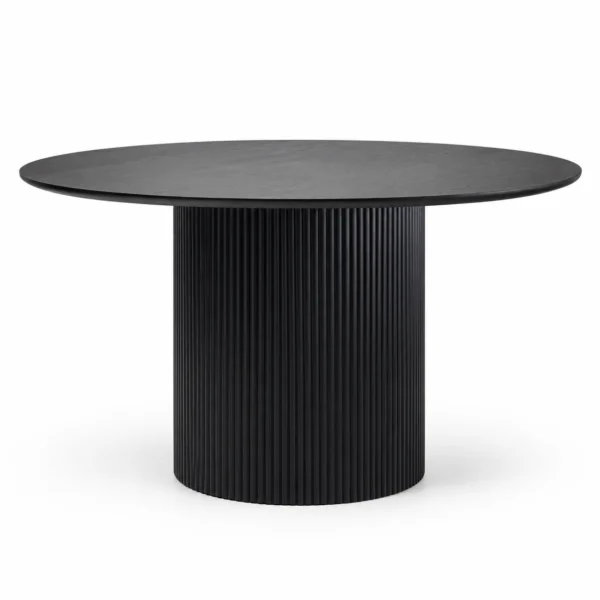 Vancouver 5 Piece Round Dining Set | Black Table & Beige Fabric Chairs