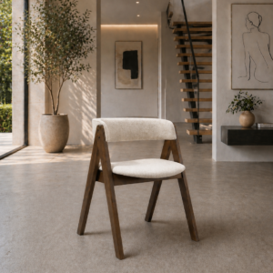 Nicole - Wooden Dining Chair | Fabric Beige and Walnut legs