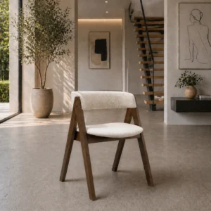 Nicole - Wooden Dining Chair | Fabric Beige and Walnut legs