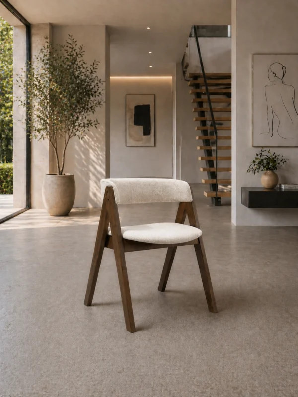 Nicole dining chair in beige fabric with walnut legs