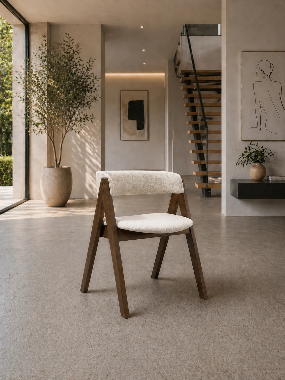 Nicole – Wooden Dining Chair | Fabric Beige and Walnut legs