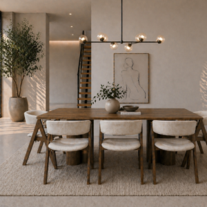 New York | 9 PCE Dining Set | Walnut | Beige Fabric
