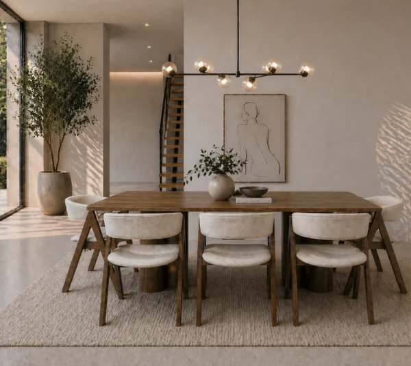 Nicole โ Wooden Dining Chair | Fabric Beige and Walnut legs