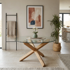 Ryan - Dining Table With Natural Wooden Legs And Glass Top