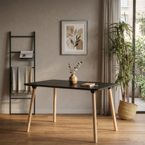 Mass - Dining Table with Natural Wooden Legs and Black Top