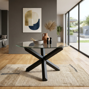 Ryan - Dining Table With Black Wooden Legs And Glass Top