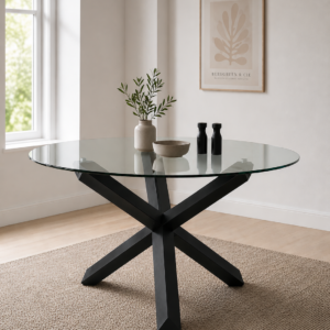 Ryan - Dining Table With Black Wooden Legs And Glass Top