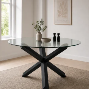 Ryan - Dining Table With Black Wooden Legs And Glass Top