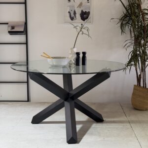 Ryan - Dining Table With Black Wooden Legs And Glass Top