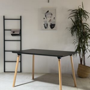 Mass - Dining Table with Natural Wooden Legs and Black Top