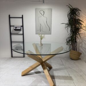 Ryan -  Dining Table With Natural Wooden Legs And Glass Top
