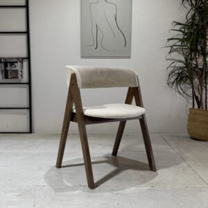 Nicole - Wooden Dining Chair | Fabric Beige and Walnut legs