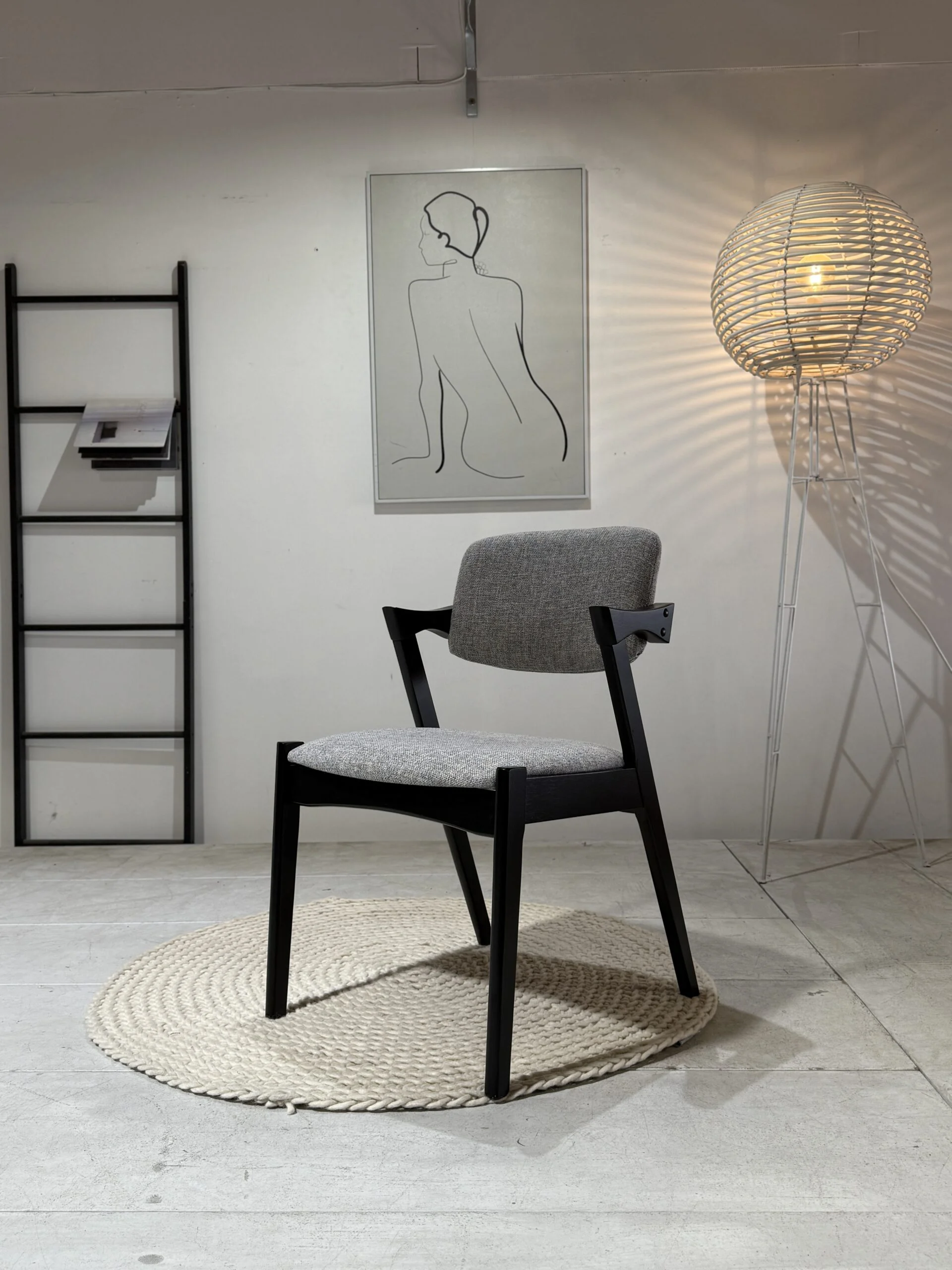 Ash Dining Chair Grey Fabric & Black Wooden Legs – view 2