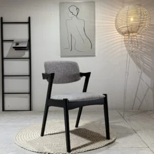 Ash Dining Chair Grey Fabric & Black Wooden Legs