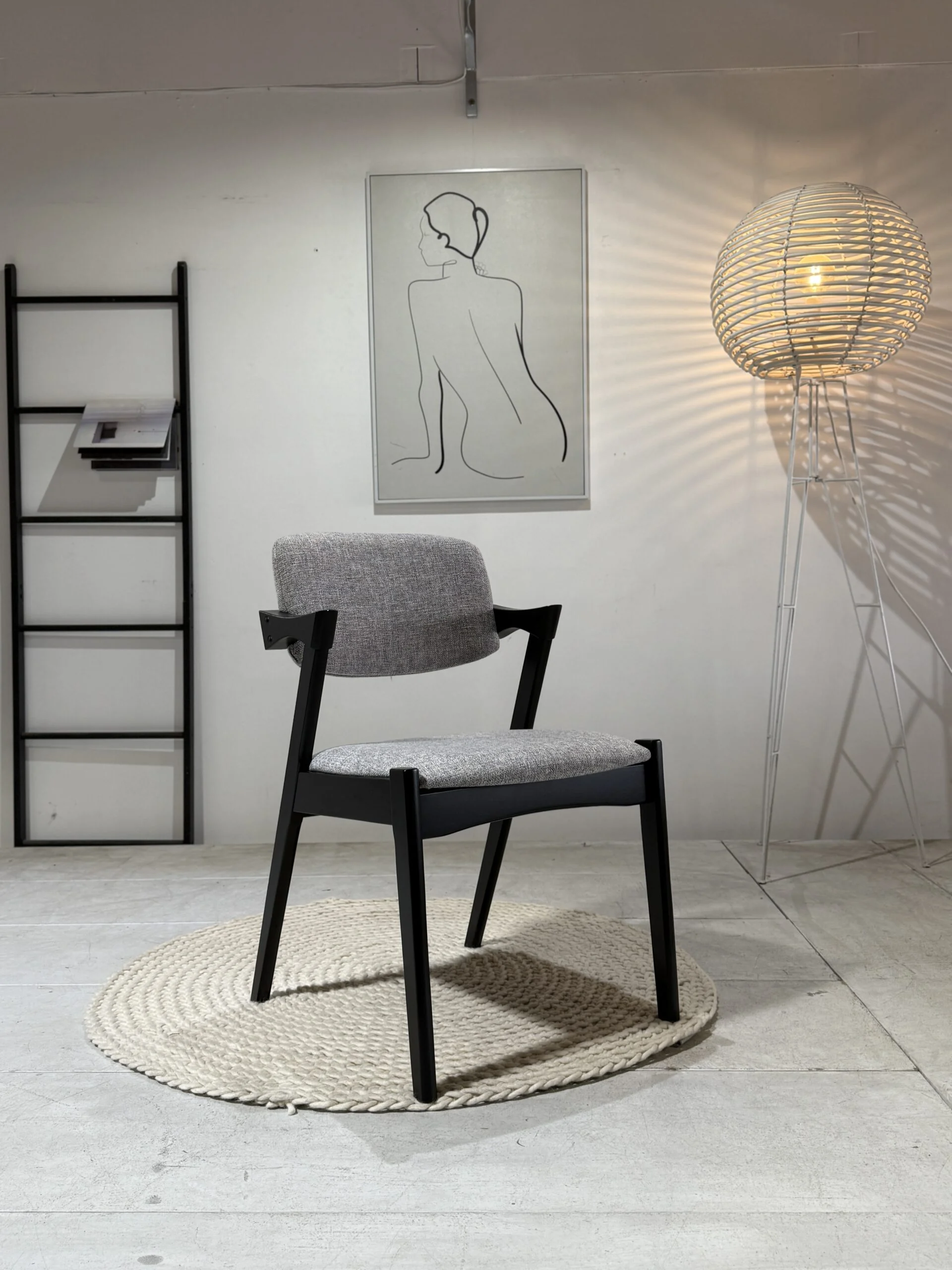 Ash Dining Chair Grey Fabric & Black Wooden Legs