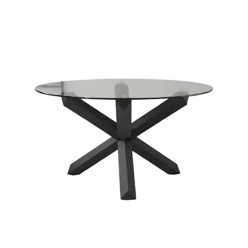 Ryan Dining Table with Black Wooden Legs and Glass Top | 130cm
