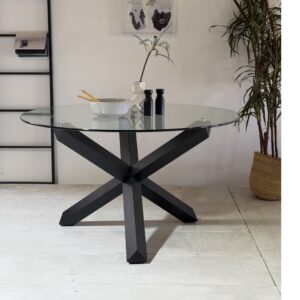 Ryan - Dining Table With Black Wooden Legs And Glass Top