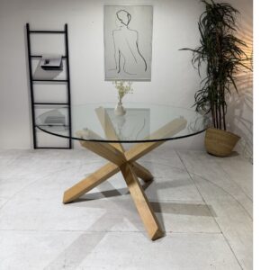 Ryan -  Dining Table With Natural Wooden Legs And Glass Top