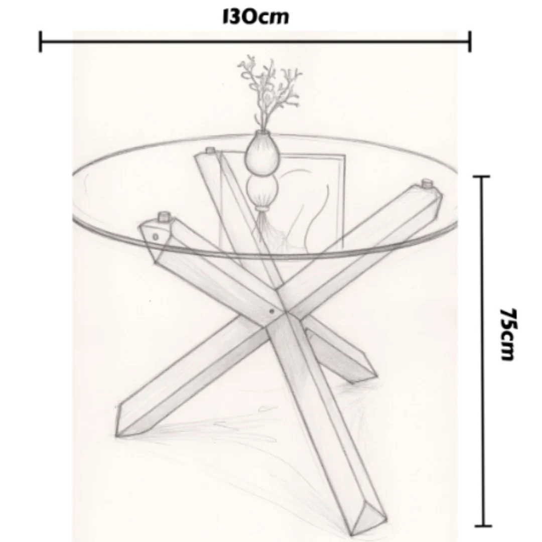 Ryan –  Dining Table With Natural Wooden Legs And Glass Top