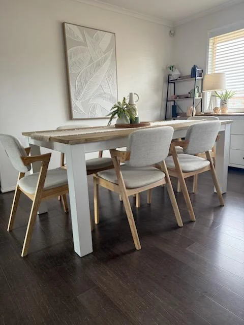 Ash Dining Chair Beige Fabric & Natural Timber Legs | Dining Chairs Melbourne