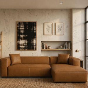 Newland - Tan Coloured Leather Sofa RHF