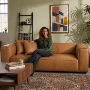 Newland 3 Seater Tan Leather Sofa | Premium Cowhide Leather Couch Melbourne
