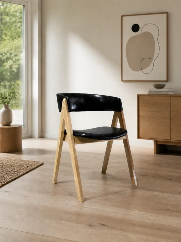 Nicole - Dining Chair, Black PU and Natural Legs