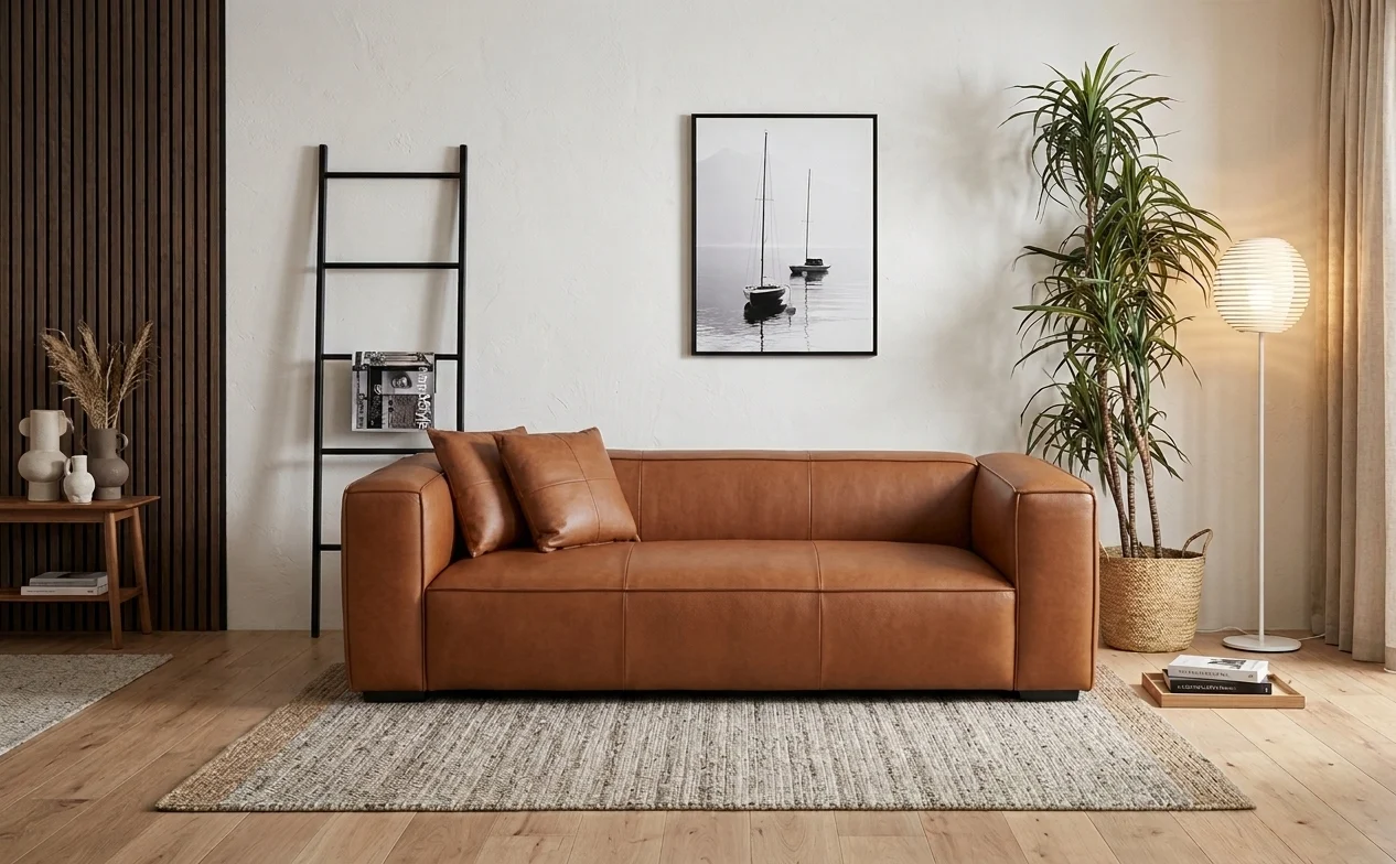 Newland 3 Seater Tan Leather Sofa | Premium Cowhide Leather Couch Melbourne