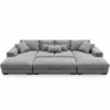 Kaylie Double Chaise Grey Fabric Sofa with Ottoman | Modern Chaise Lounge Suite Melbourne